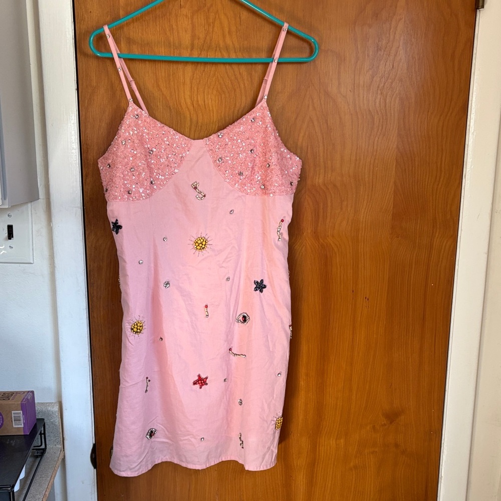 Elegant Pink Embellished Mini Dress